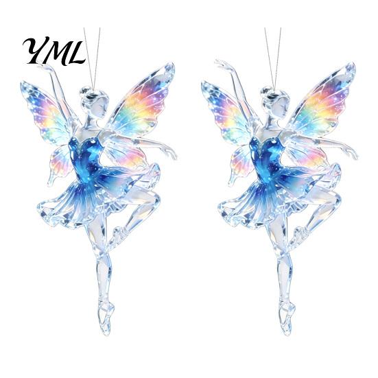 Fence Branch Decorations 2Pcs Glitter Ballet Girl Keychain, 2D Acrylic Hanging Pendant for Bag Backpack, Sparkling Christmas Tree Ornaments Dancer Car
