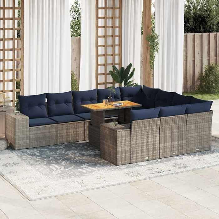 VidaXL Garden Lounge Set 11 Pcs with Grey Cushions Wicker, Outdoor Sofa Set, Corner Sofa Set 3327428