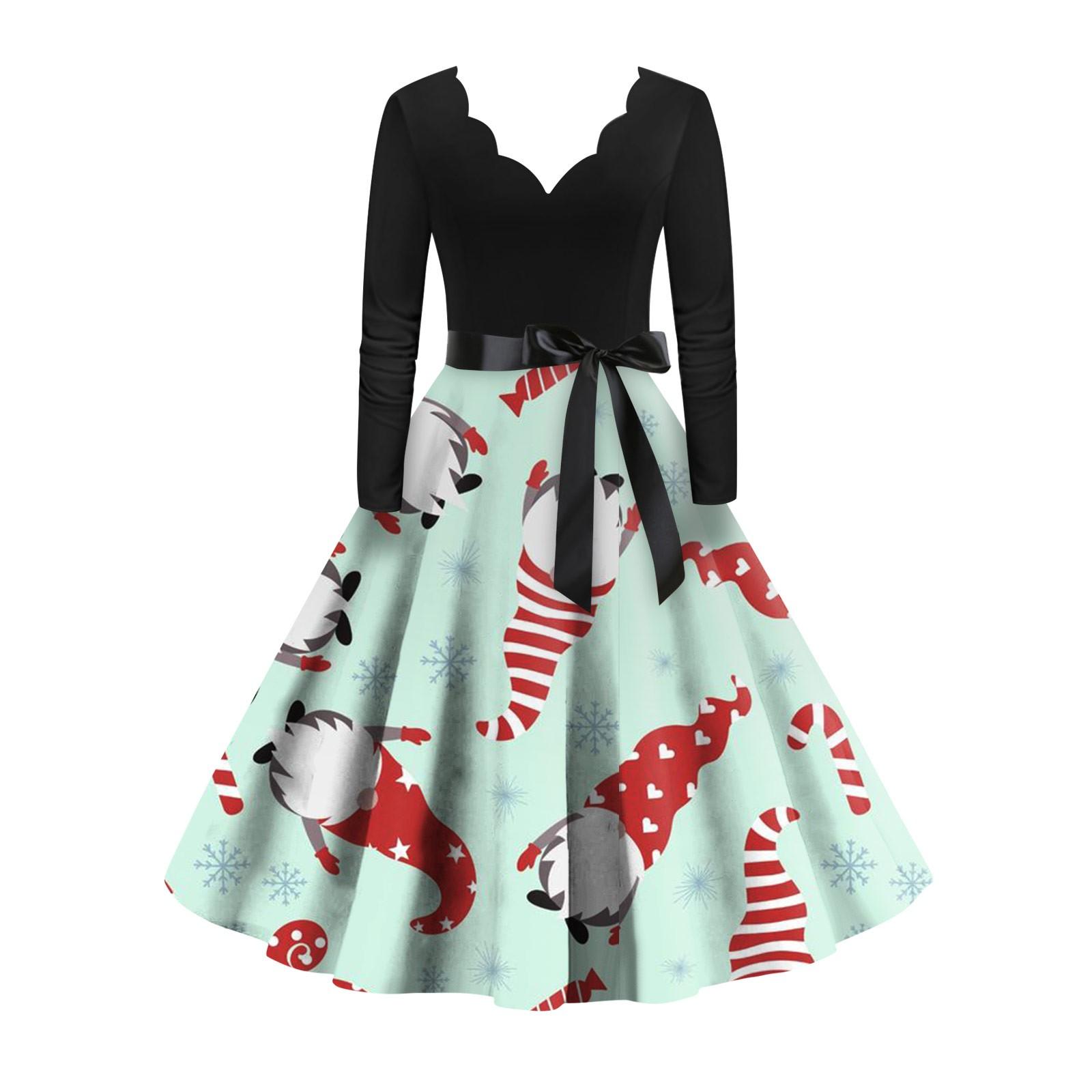 

Женское повседневное модное рождественское платье с длинным рукавом в винтажном стиле M