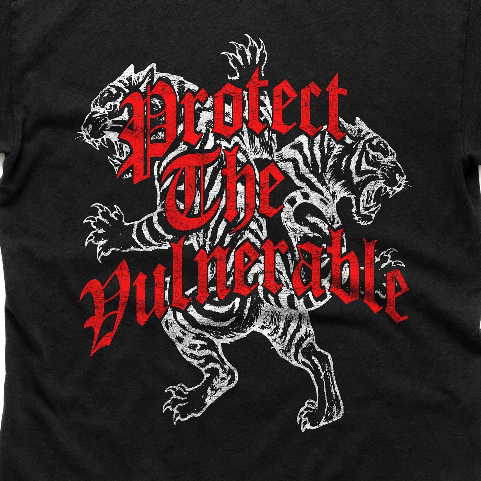 Protect The Vulnerable, Vintage Tiger Tattoo Style T Shirt, Protest Activism Shirts, Human Rights, Social Justice, Aesthetic Unisex T Shirt 3XL