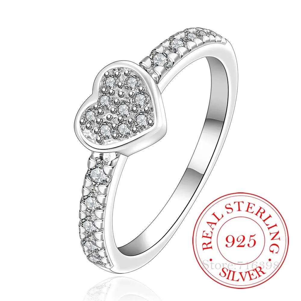 Mother's Day Gift Original Zircon Crystal Heart Ring 925 Sterling Silver Fashion Love Heart Rings For Women Wedding Fine Jewelry