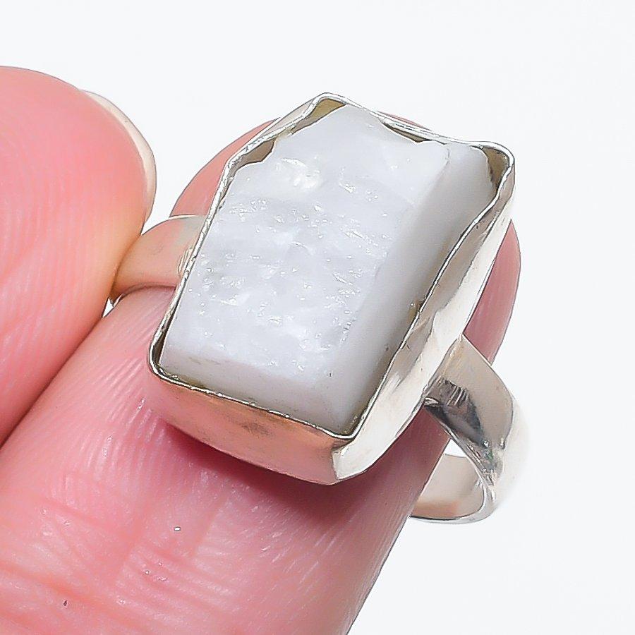 Natural Moonstone Rough Gemstone 925 Sterling Silver Jewelry Ring Size 8.5 Q6z88