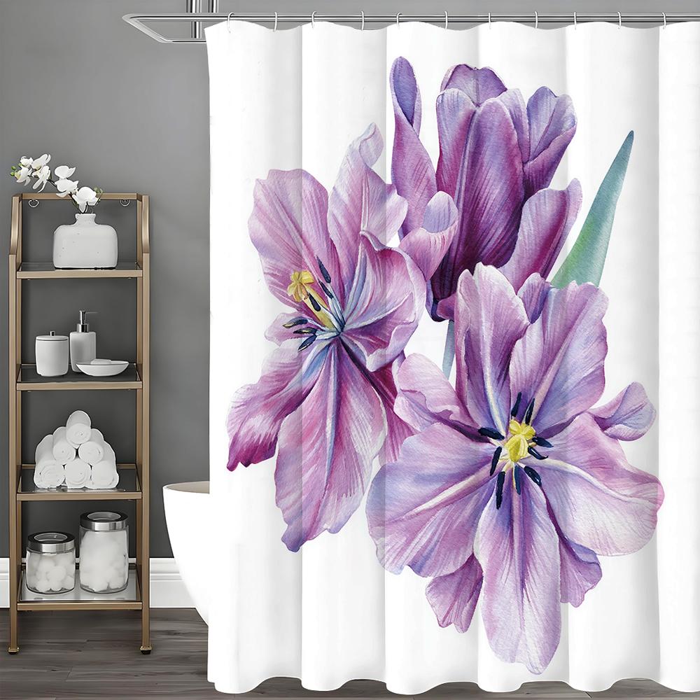 

Фиолетовая акварельная цветочная шторка для душа, Декоративная шторка для душа для ванной, Водонепроницаемая шторка для душа с крючками 90*180cm