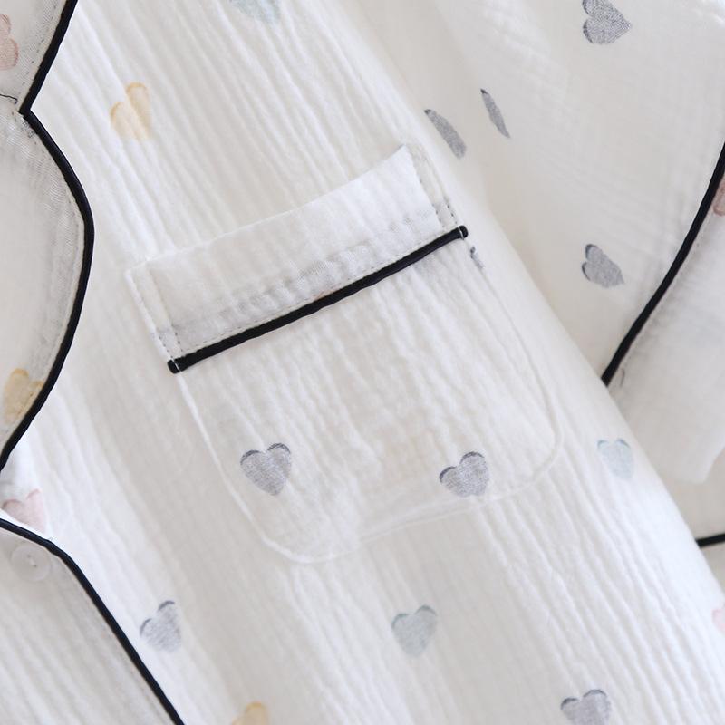 New Summer Women's Pajama Set 100% Cotton Crepe Short Sleeves+Shorts+Pants Three Piece Casual Ladies Homewear Sleepwear