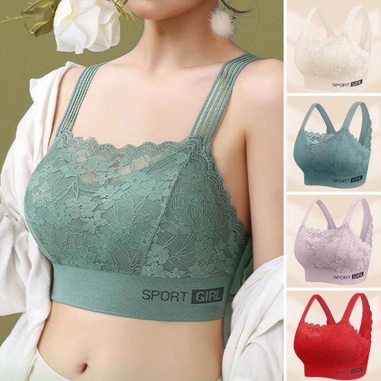 

Женский бюстгальтер-бандо с вышивкой и кружевной строчкой, V-образный спортивный бюстгальтер с открытой спиной и пуш-ап, антипровисающий беспроводной спортивный бюстгальтер