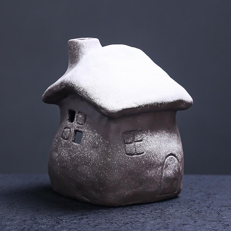 

1pc Ceramic Snow Roof House Ornament Sage & Palo Santo Burner Small Fireplace Home Decor Christmas Gift (Without Incense)