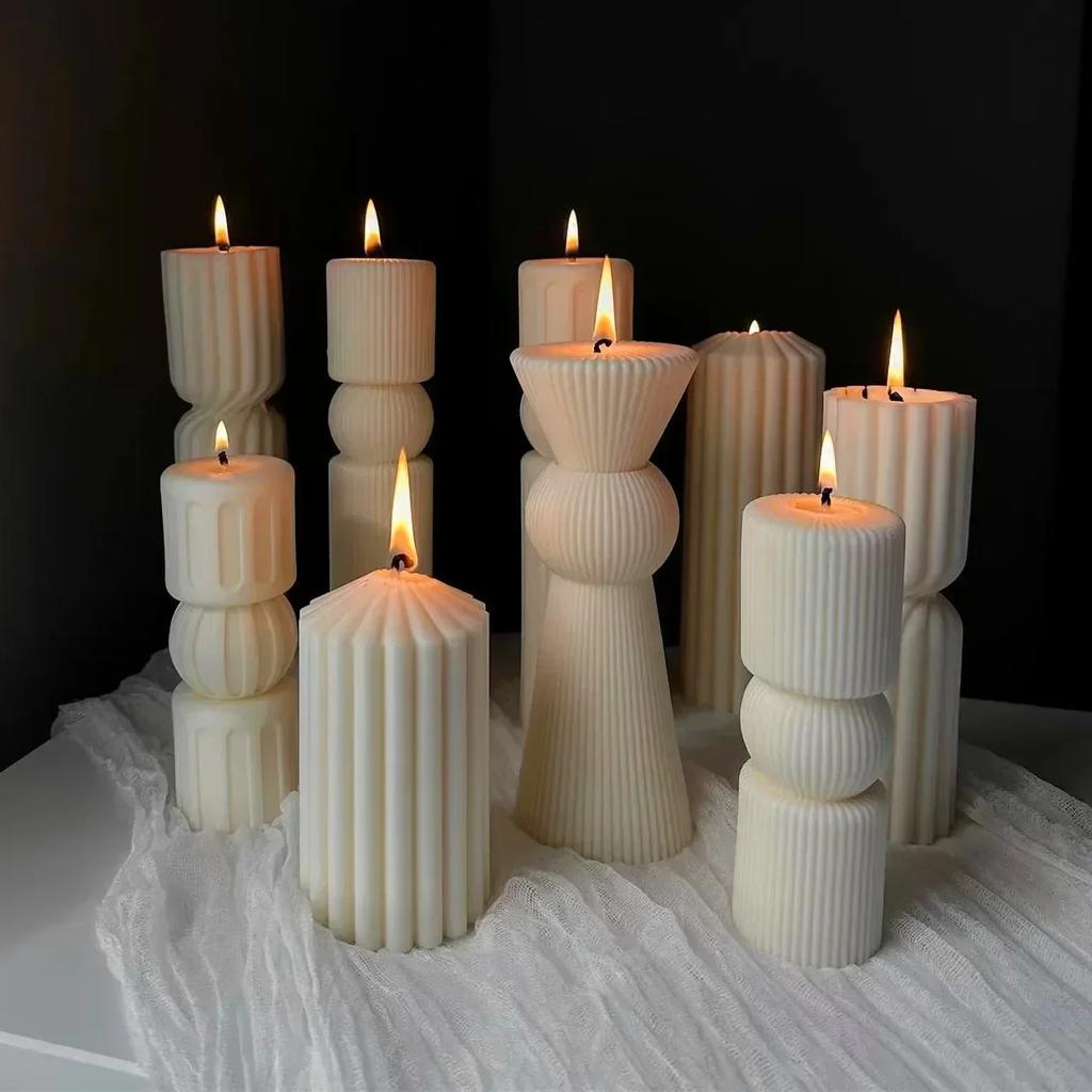 DIY Wave pattern cylindrical candle silicone mold unique pattern carving sculpture cylindrical cake chocolate mold soap mold