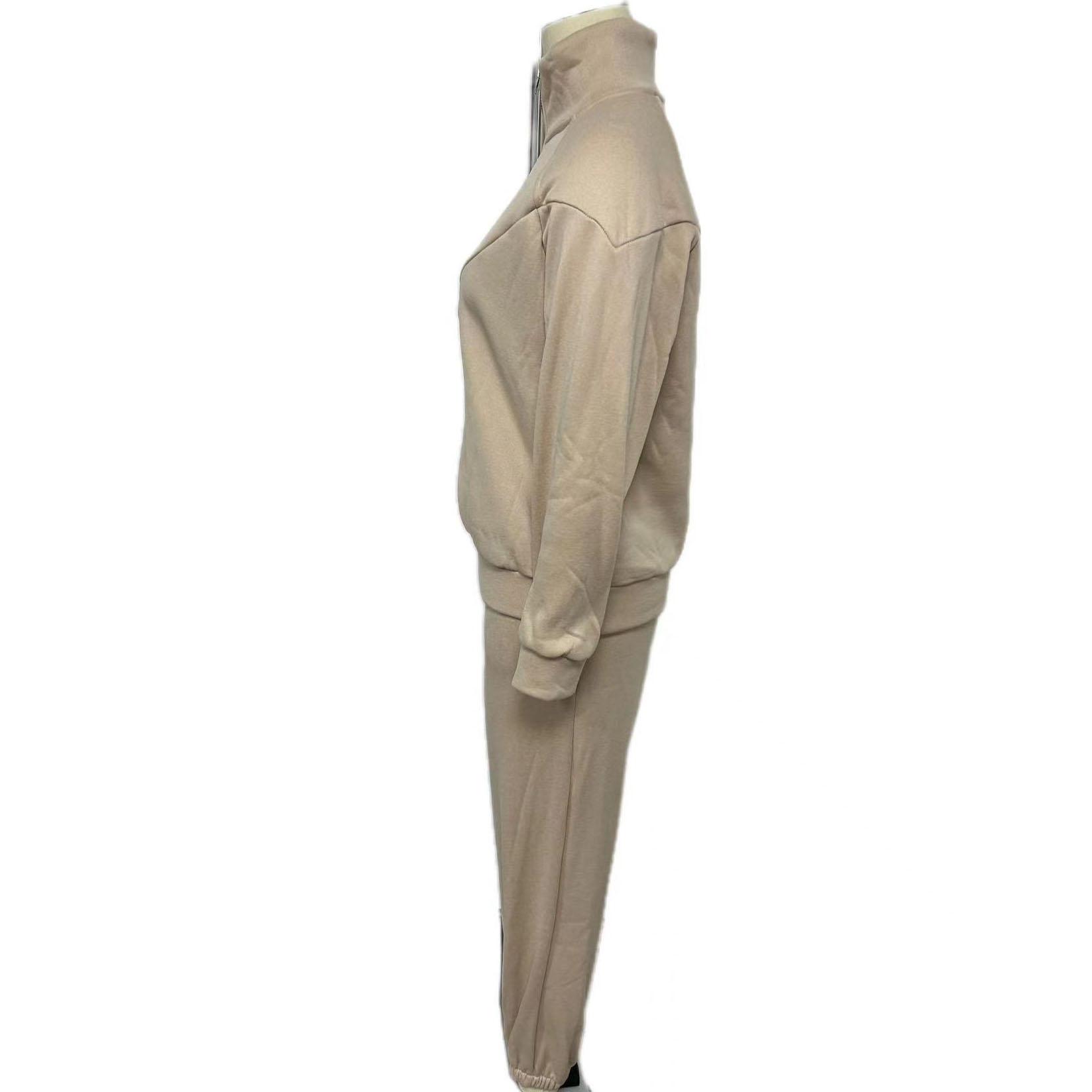 Женский однотонный длинный рукав воротник-стойка толстовка костюм осень зима свободный — фото 10