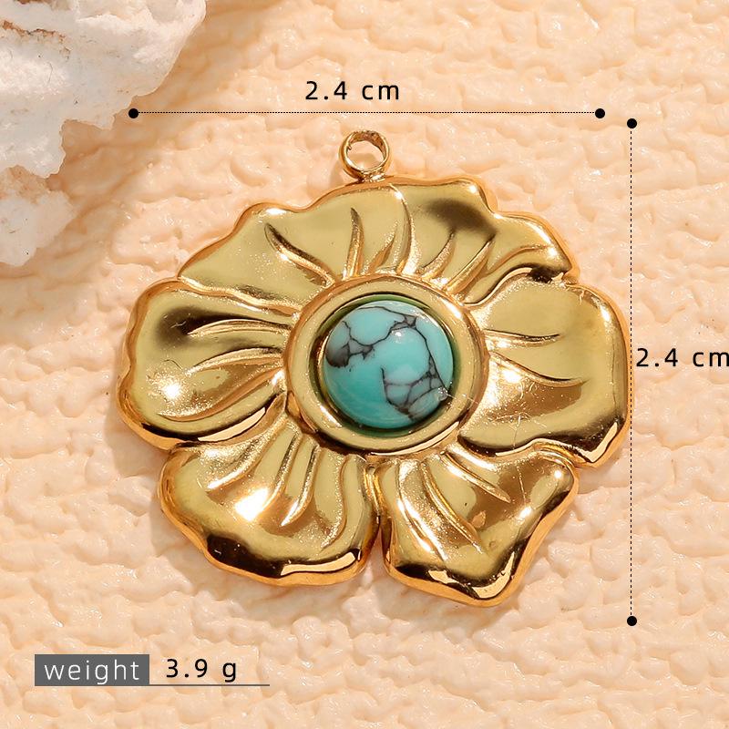 European Retro Turquoise Geometric Oval Pendant - Stainless & Titanium Steel Jewelry for Women