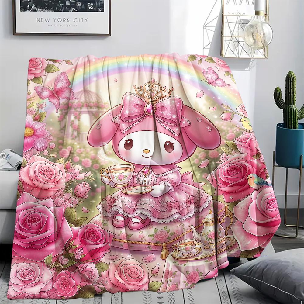 1PC My Melody Pink Print Flannel Blanket, High Quality All Seasons, Home Decor, Warmth and Comfort, Perfect for Christmas Gifts