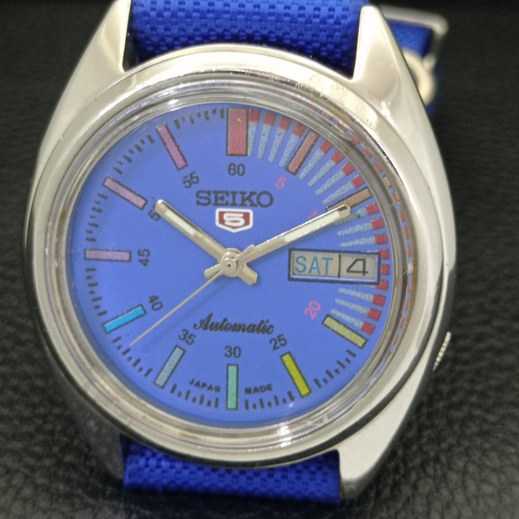 VINTAGE SEIKO 5 AUTOMATIC 7019A JAPAN MENS BLUE COLOR DIAL WATCH a701469-5 R206b-a701469