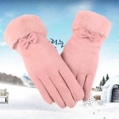 Warm Gloves Suede Women's Students Cute Outdoor Riding Fleece Thickened Cold-proof Autumn and Winter Gloves