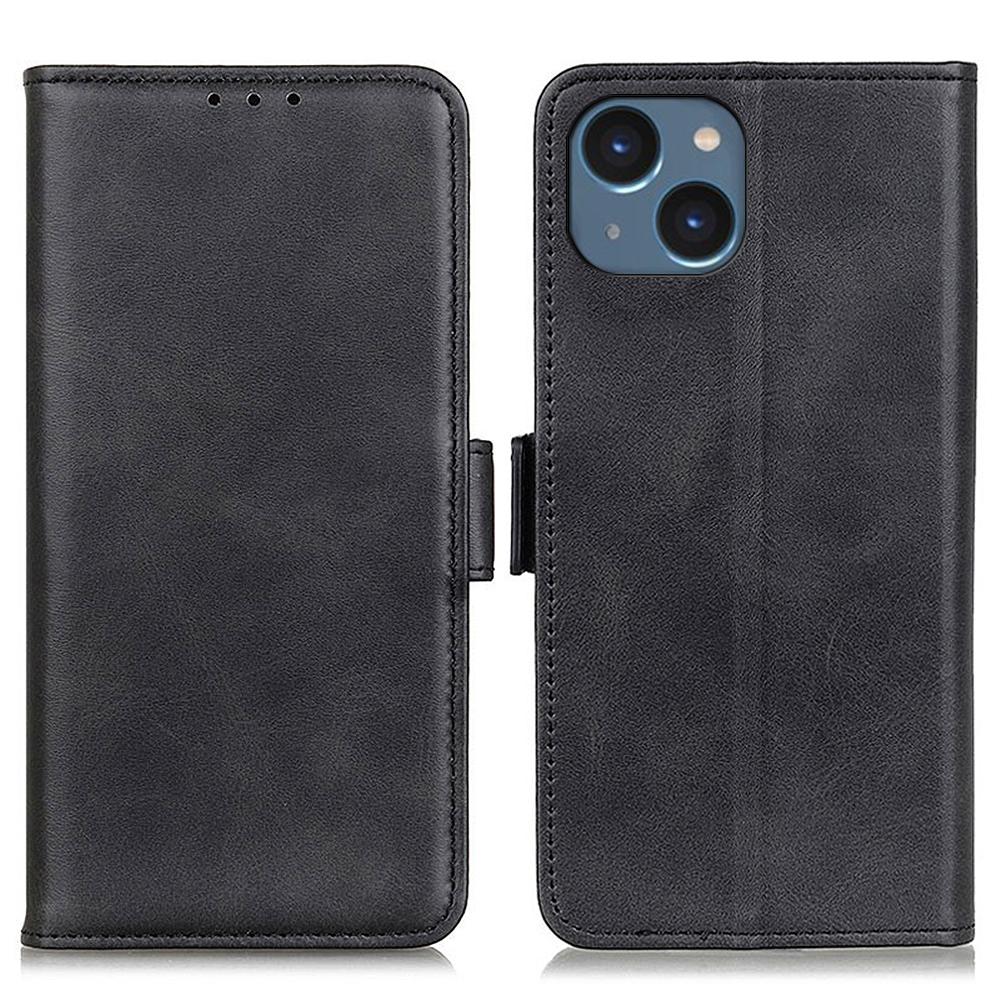 

Для iPhone 15 Чехол с текстурой коровьей кожи, полная защита, ПУ кожаный кошелек-подставка, чехол для мобильного телефона Black