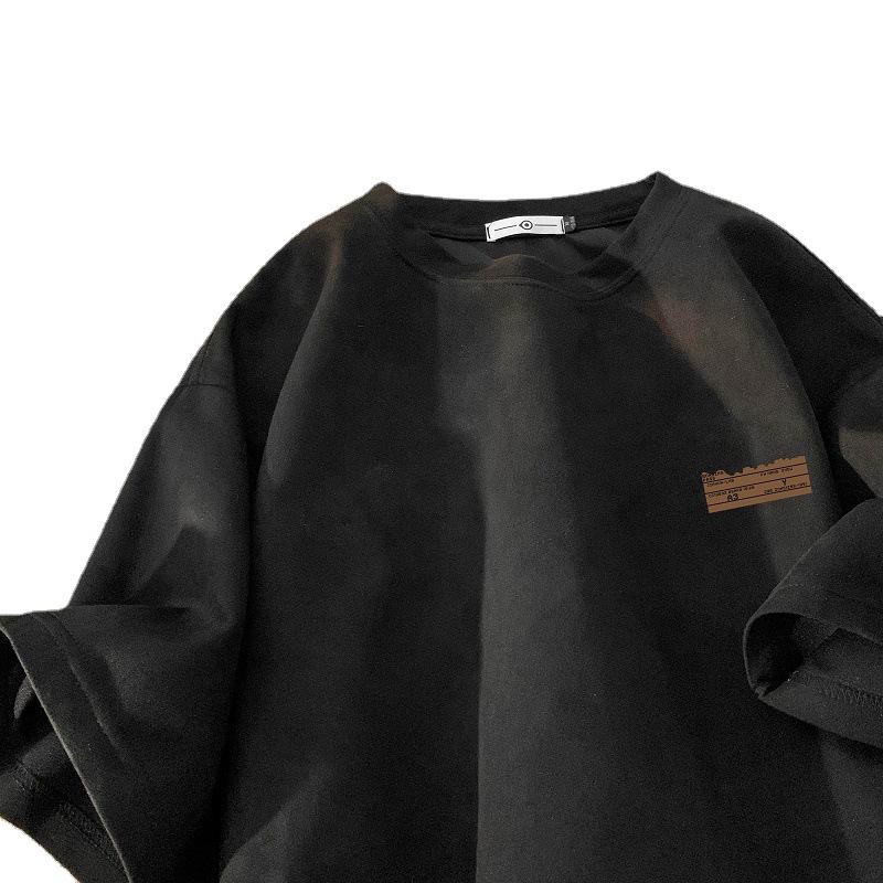 Men's Oversized Brown Suede Retro Round Neck Short-Sleeve T-Shirt