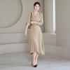 Morris Coming Home Women Shawl Collar Belt Set Pleated Dress M2602op616a