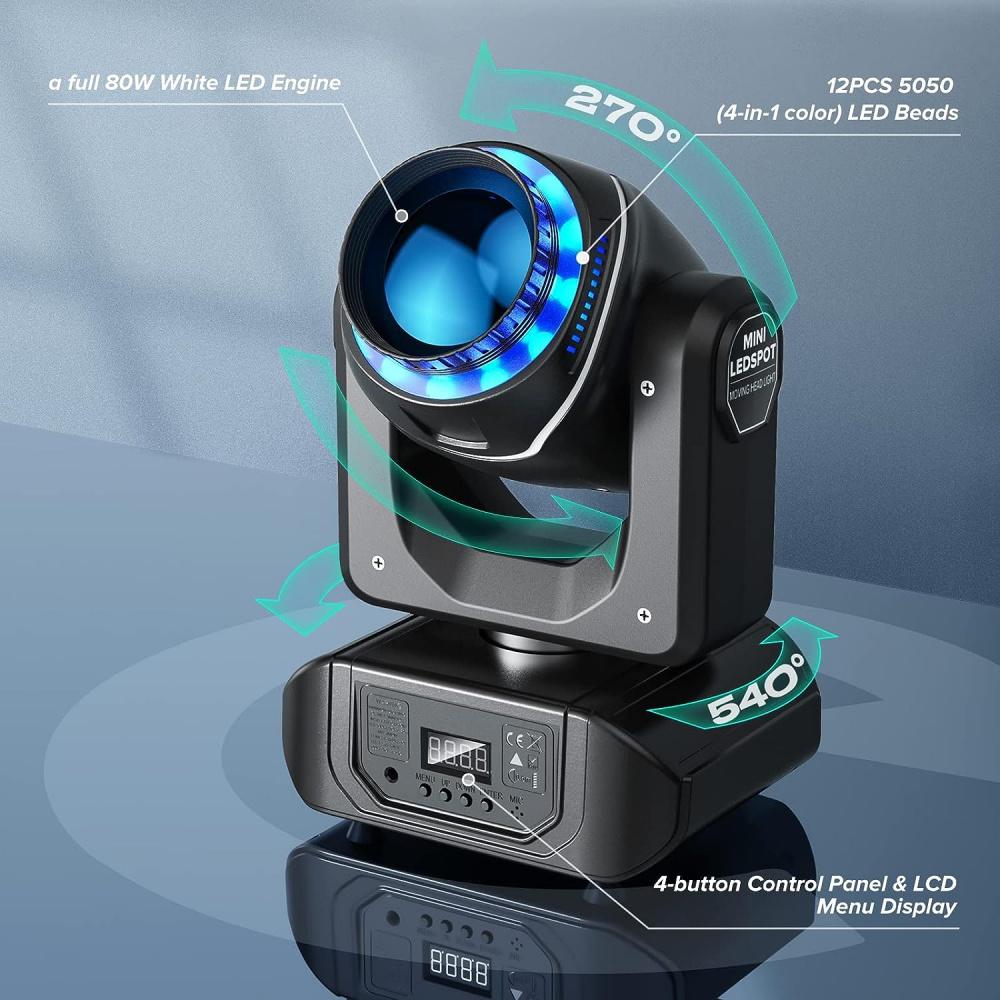 80W Moving Head Stage Light 10 Pattern 8 Colors 18 Prisms Beam Effect High Brightness Powerful Spotlight Party Light with Remote Control