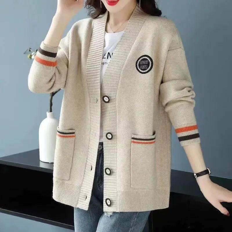 

Осенне-зимний кардиган для женщин, свободный свитер-жакет, для мамы среднего возраста, в западном стиле, верхняя вязаная кофта, толстая XXXXL бежевый