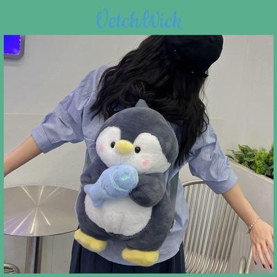 Cartoon Penguin Plush Backpack For Girls With Soft Faux Fur And Zip Closure
