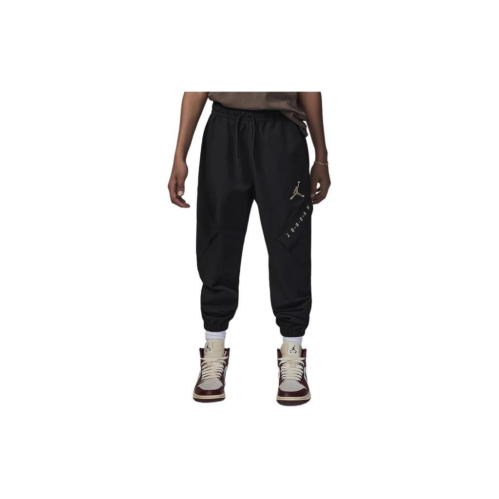 Jordan MJ Logo Čínského Nového Roku Vyšívané Šněrovací Ležérní Pletené Joggers s Manžetami Dětské Joggers Černé HJ8052-010