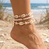 Trendy Boho Layered Anklet Set Shell Starfish Faux Pearl Adjustable Foot Bracelet for Women Beach Vacation Summer Jewelry