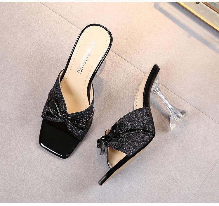 Red Shallow Mouth Stiletto-sandaler stor størrelse mote Catwalk tøfler med høy hæl motesløyfe sandaler med åpen tå WZ