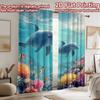 2D flat printing 2pcs Window Curtains Dolphins Coral Reef Ocean Life Digital Printed Polyester Drapes Family Party Decoration