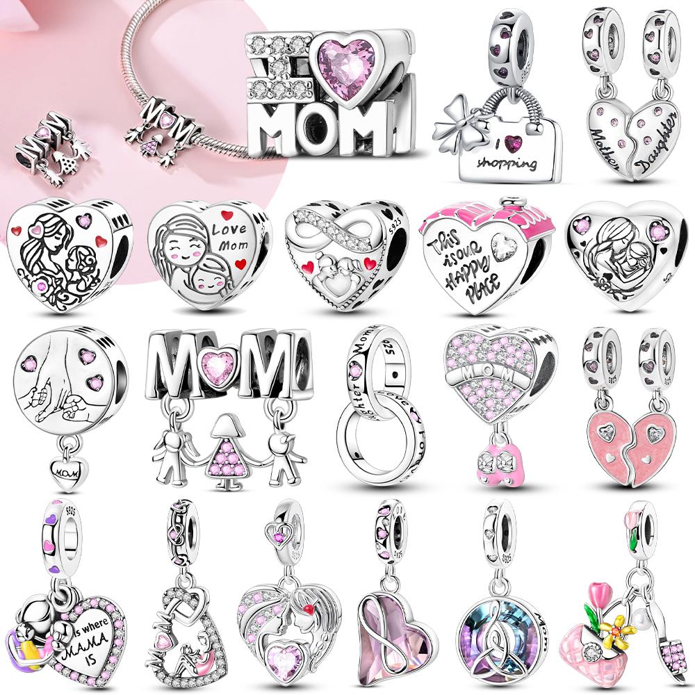 Copper Bead Mom Love Happy Family Dangle Mother'S Gift Charm Fit Original Bangle Bracelet Necklace Diy Jewelry