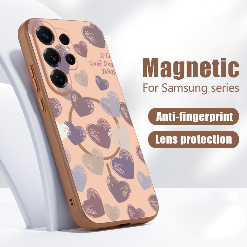 Magnetic For Magsafe Case For Samsung Galaxy S26 Ultra S25 Edge S24 Plus S23 FE S22 A54 A55 A56 5G Candy Color Love Hearts Pattern Matte Cover