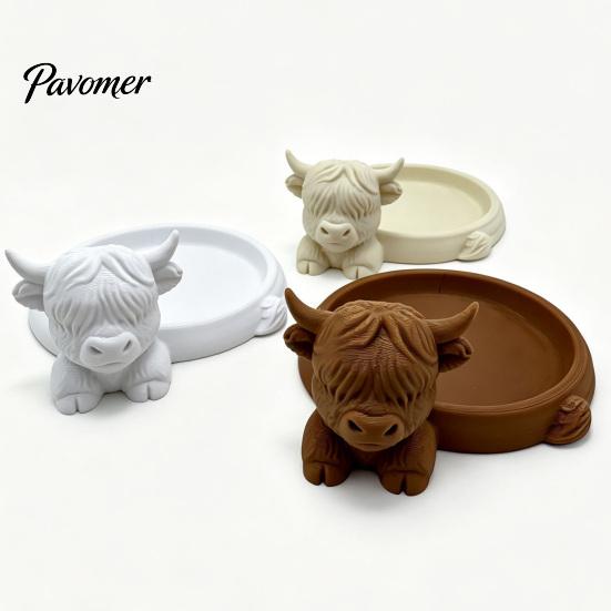 Decorative Trinket Tray Highland Cow Jewelry Storage Tray, Round 3D Printed Desktop Creative Bedroom Organizer, Tabletop Container for Rings Earrings