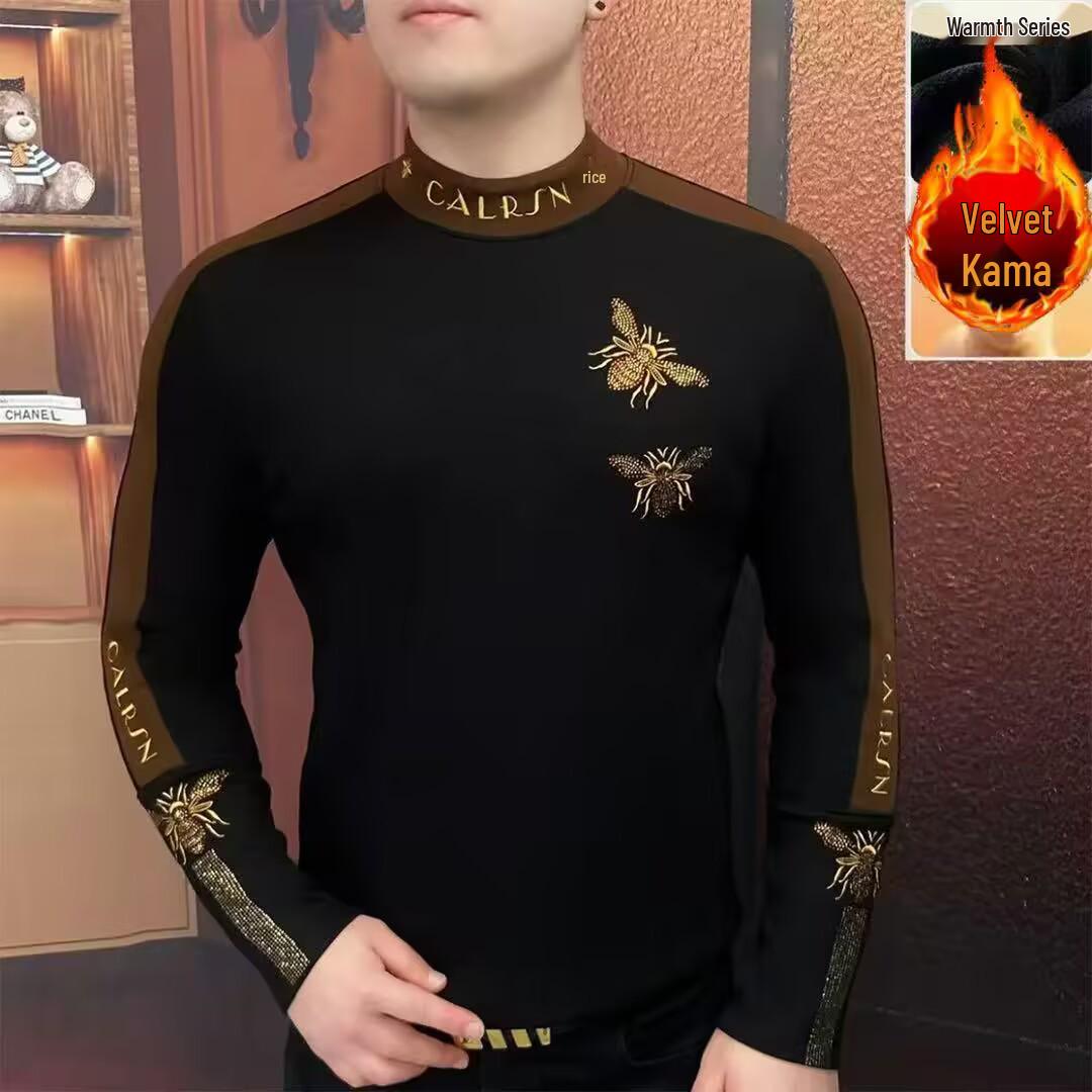 

Men s European Style Velvet-Lined Hoodie - Trendy, Warm, Round Neck, High-End Feel 5XL чорний