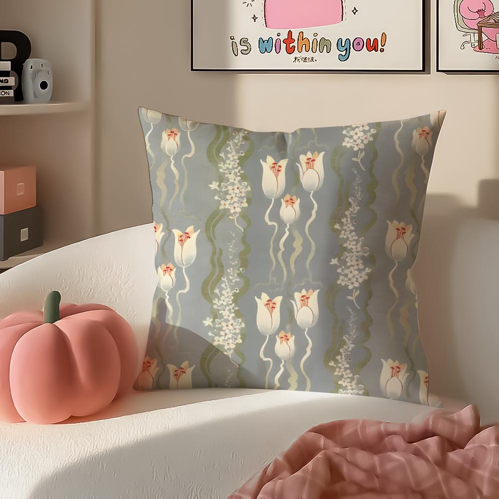 French Textile Floral Art Cushion Cover Pillowcase Short Plush Invisible Zipper Room Sofa Cushion Cover