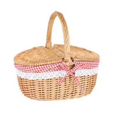 Country Style Wicker Picnic Basket Camping Basket with Lid Handle and Liners for Picnics Party