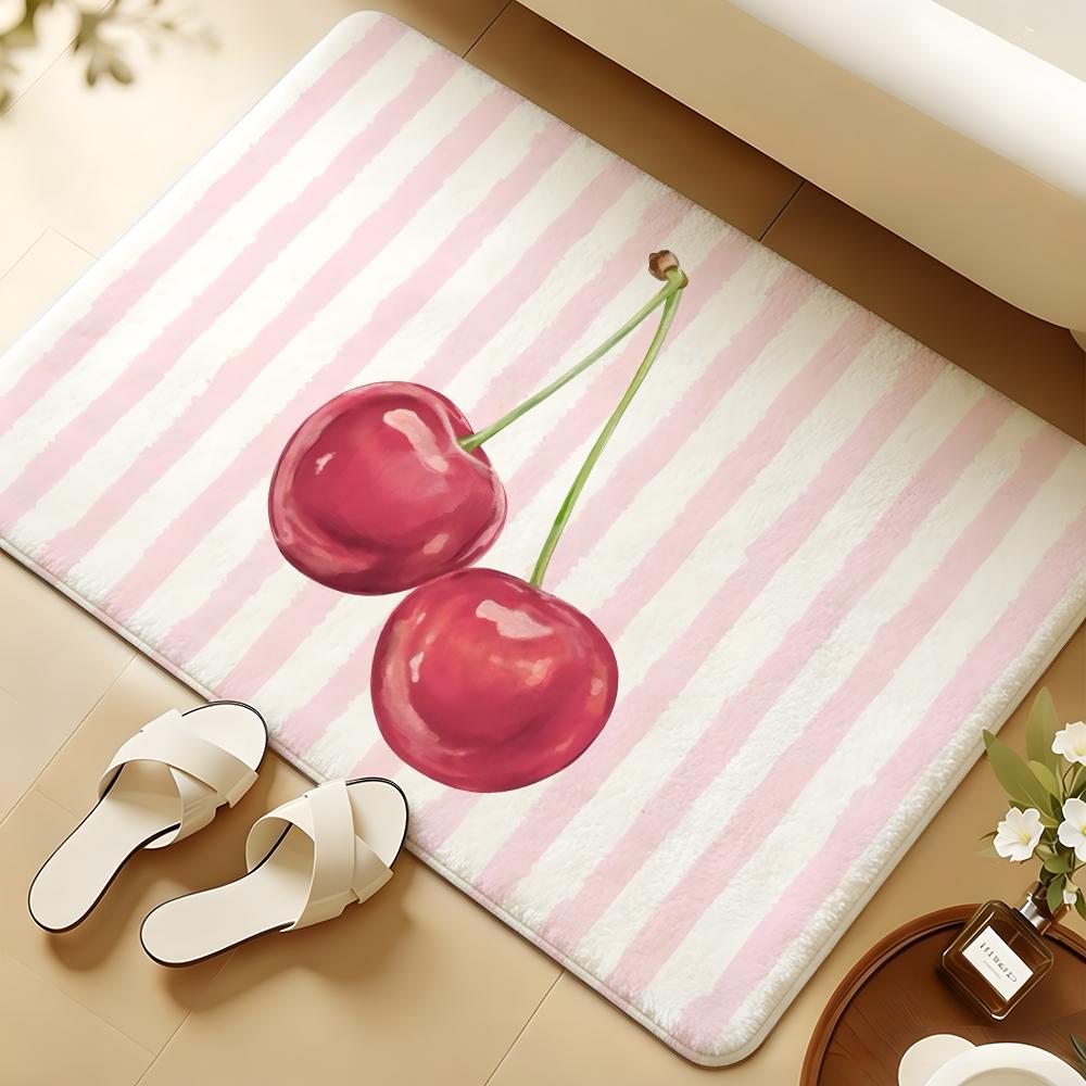 Tapis de sol cerise Tapis doux en flanelle Tapis absorbant antidérapant pour salle de bain chambre décoration de la maison