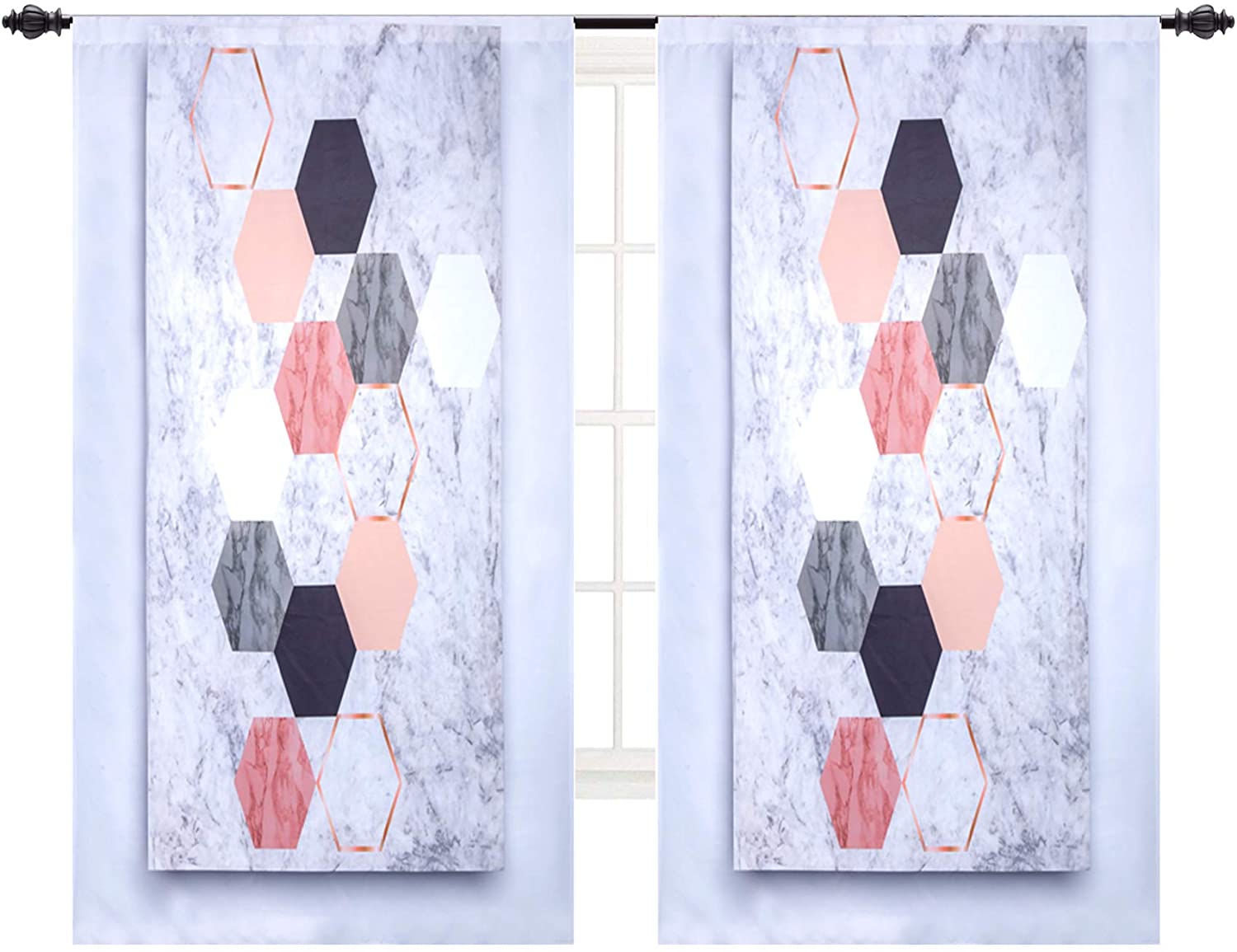

Blackout Curtains 52 in W x 84 in L ,Marble Hexagon (2-Panel)
