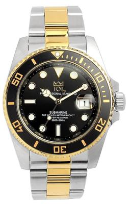 1st Men's Quartz Diver Watch HYAKU1-001, Date Display, 20 ATM Waterproof, Black X Gold Dial