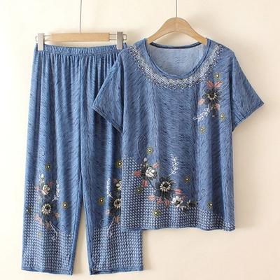 Tenue d'été à manches courtes pour femmes Ensemble deux pièces élégant en viscose pour maman, grand-mère, élégant, fin, confortable