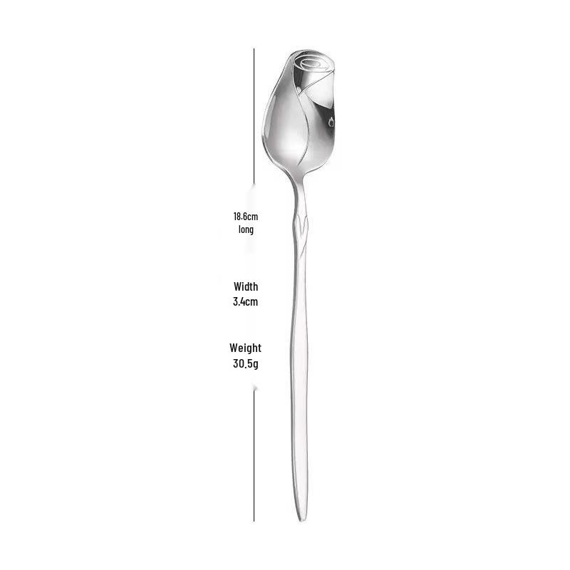 Elegant Rose Stainless Steel Spoon Set: Long Handle, Soup, Fruit, Fork