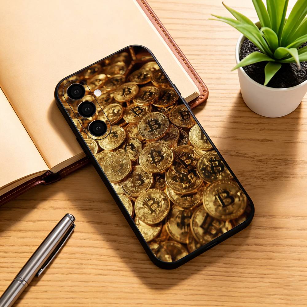 

B-Bitcoin Phone Case Black Silicone Soft For Samsung Galaxy A73,A72,A71,A70,A53,A52,A51 Samsung a71 5g