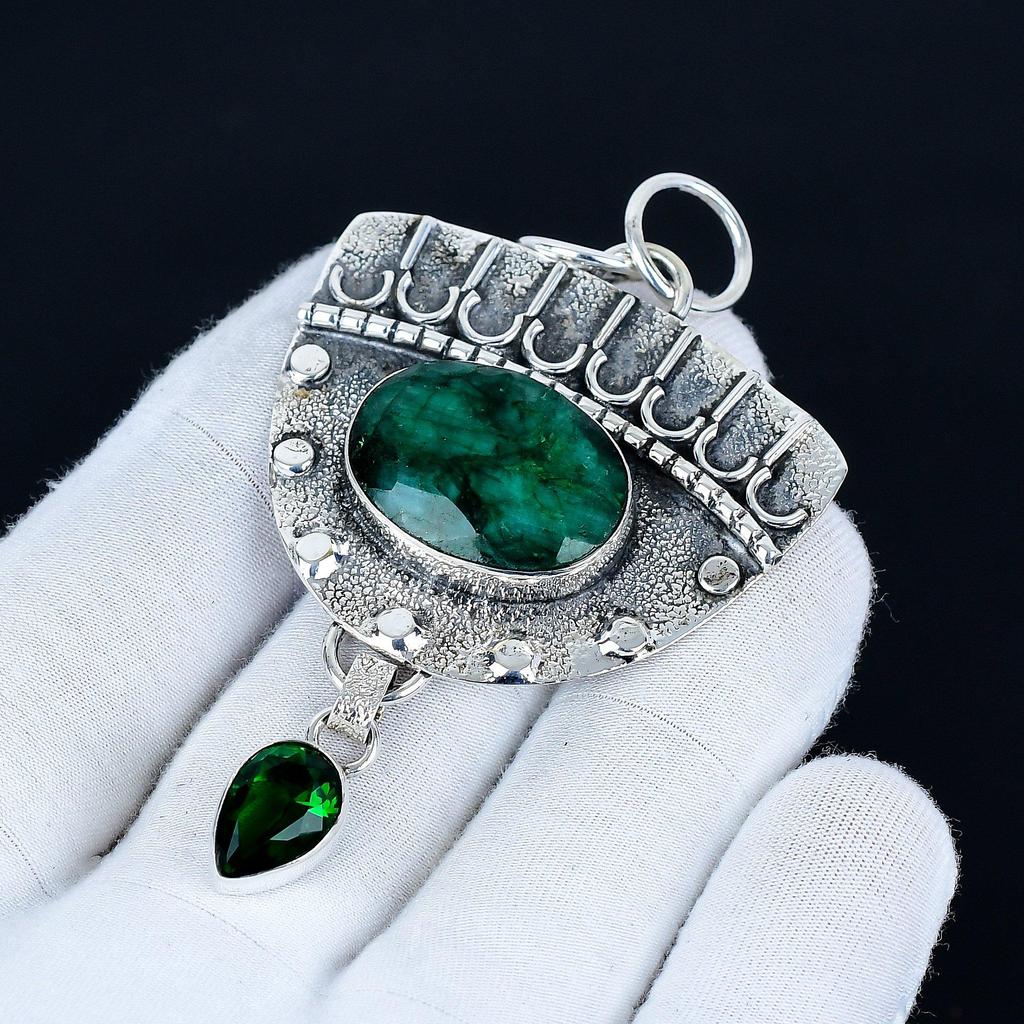 Emerald Pendant, 925 Sterling Silver Handmade Jewelry, Green Tourmaline Silver Pendant, Party Wear Jewelry For Women's, Pendant New Year Gift