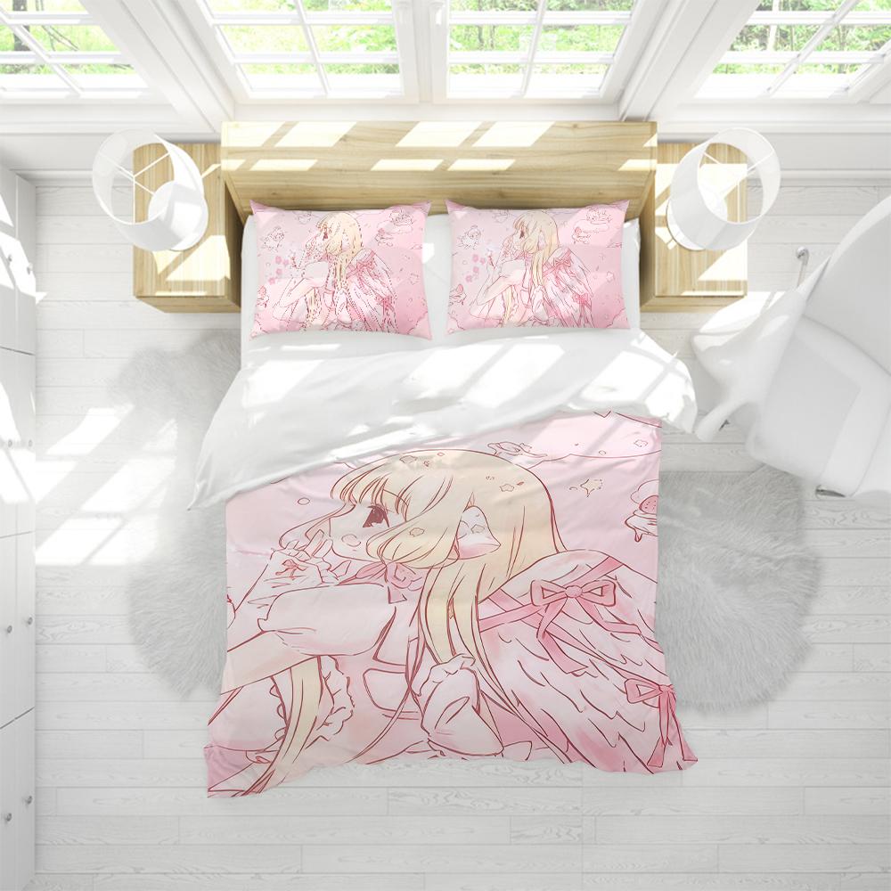 Cute Kawaii Girl Pink angel Duvet Cover Set Soft Wash Bed 3 Piece Summer Comfortable Student Dormitory Home Baby Bedding Best