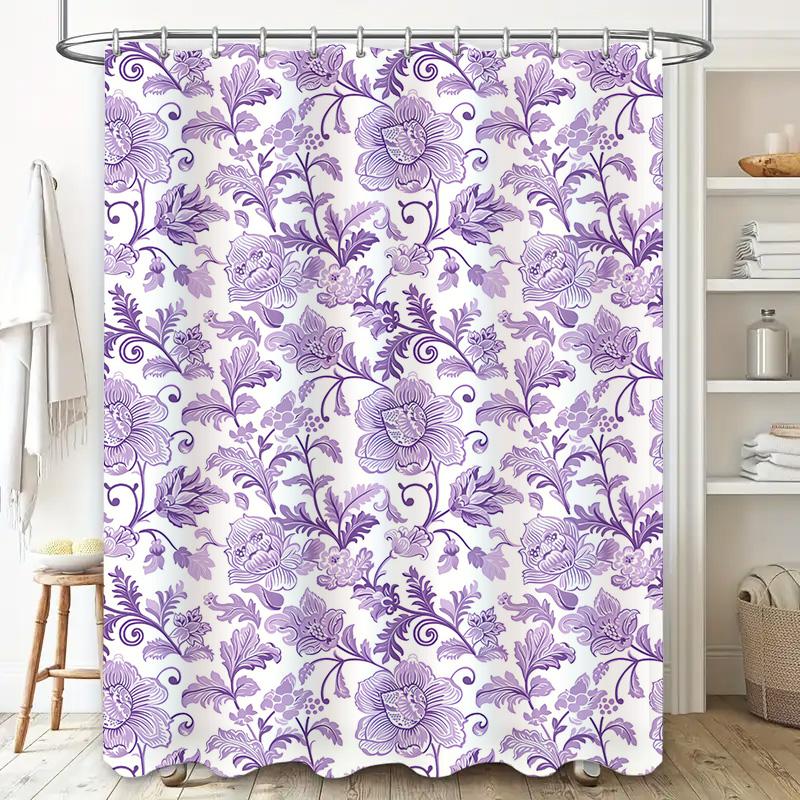 Purple Floral Shower Curtain With Elegant Design Bathroom Decor For Girls Ladies Custom Sizes Available (60X72 Inches)