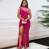 New Fashion Temperament Slant Neck Banquet High Waist Split Dress Dress Sequin Dress