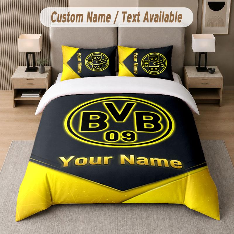 Custom Bedding Set Borussia Dortmund Pattern, Print Name Text 1 Duvet Cover Plus 2 Pillowcases Home Textile