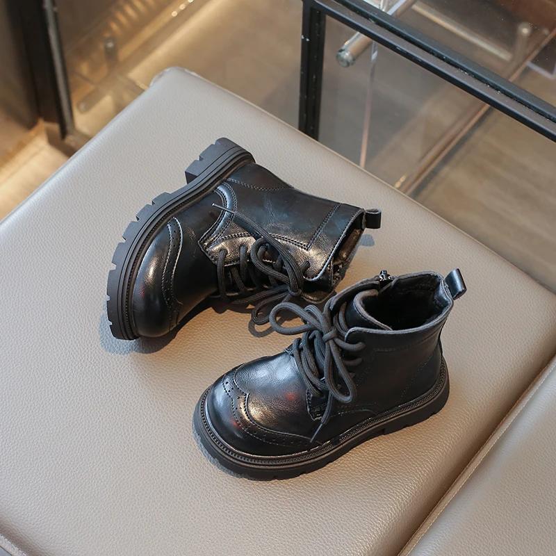 New Girls' Boots Winter Versatile Children's Fashion Ankle Boots Simple Trend Kids Causal Cotton Boots Round-toe Non-slip Zipper
