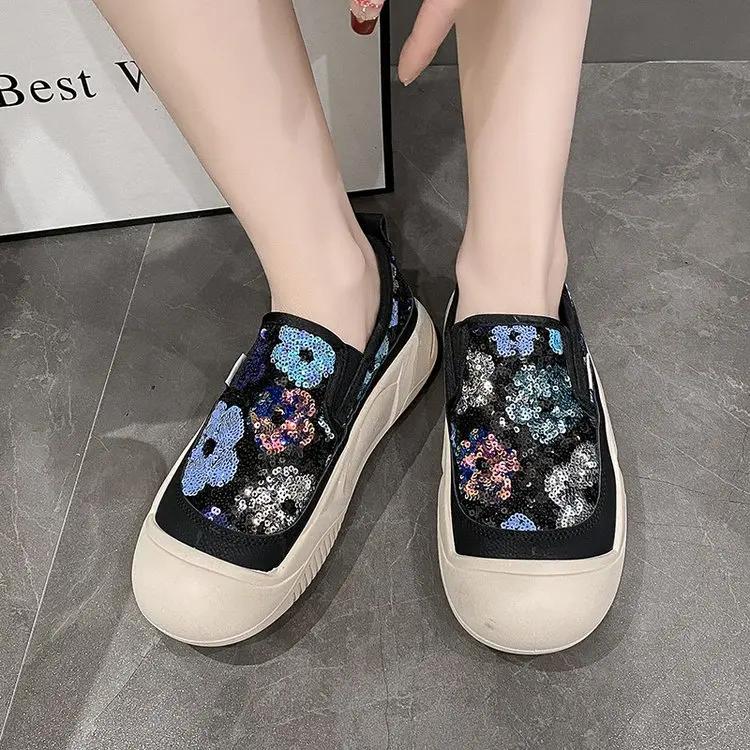 Modische flache Schuhe für Damen, lässige Slipper-Sneaker, modische elegante Pailletten, runde Zehenpartie, Loafer, Damenschuhe, Zapatos De Mujer