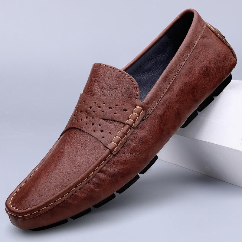 

Fashion Luxury Brand Genuine Leather Men Casual Shoes Senior Comfort Design Man Shoes Men s High Quality Business Leather Loafers Shoes 45 коричневый