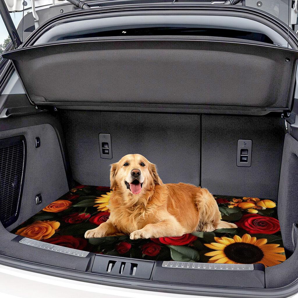 1Pcs Oil Painting Sunflower Car Trunk Mat Anti Slip Cargo Liner Waterproof Rear Storage Protector Floor Mat SUV Sedan