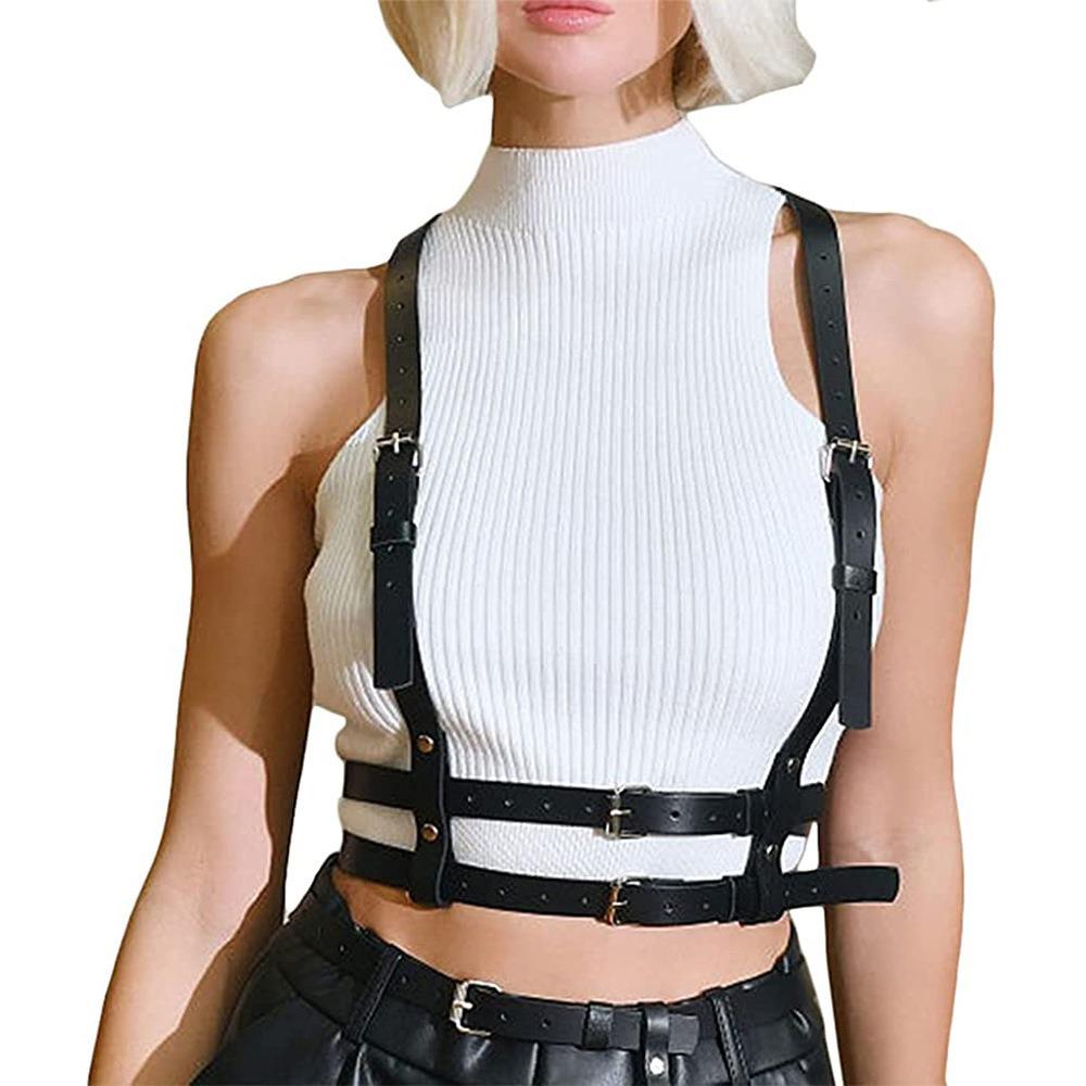 Sexy Harness Belt Leather Lingerie Body Harness Bondage Cage Chest Belt Suspender Goth Fetish Rave Outfit Women Accessorie