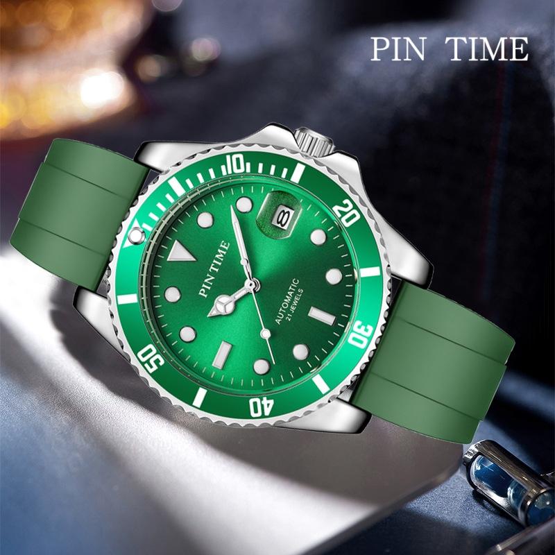 

PINTIME Watch Мужской полностью автоматический механический силиконовый ремешок с сильным свечением