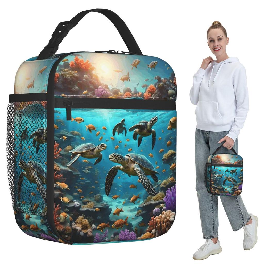 Schildkröte schwimmt im Meer Ozean Isolierte Lunchtasche für Kinder Schule Kühltasche Thermische Lebensmittelbox Tragetasche Auslaufsicherer Lunchboxen Behälter